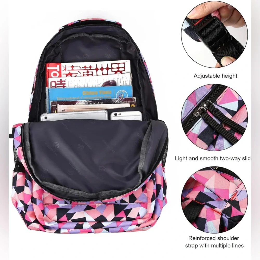 NWT Girls School Backpack Set,Colorful Print School Bag